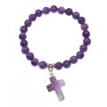 Natural Amethys 8MM Beads Bracelet With Charms Cross