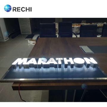 RECHI 3D LED Illuminated Backlit Channel Light Logo Signs: Premium Mirror Stainless Steel Face