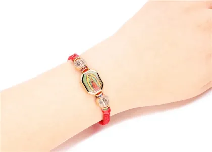 Fashion Red Braided Rope Christian Religious Virgin Mary Bracelet