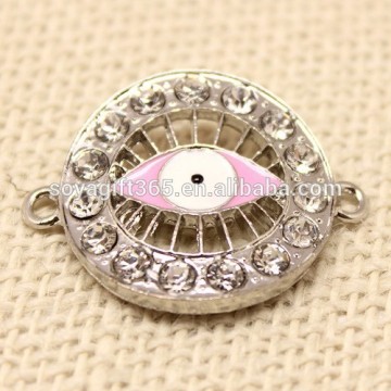 Silver Round Rhinestone Crystal Oil Drip Evil Eye Connectors Turkish Lucky Eye Pendant