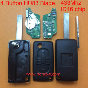 Hot sale products-- Original Citroen ASK 4 button flip remote key with HU83 407 blade 433Mhz ID46 Chip (After April 2011 year)