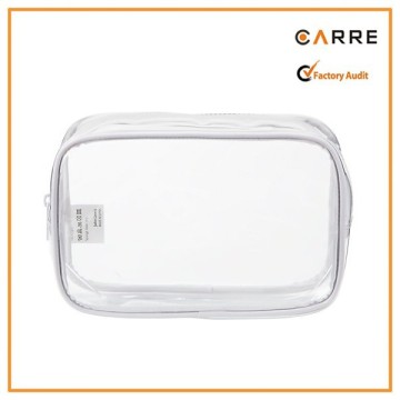 white piping transparent vinyl clear travel cosmetic bag