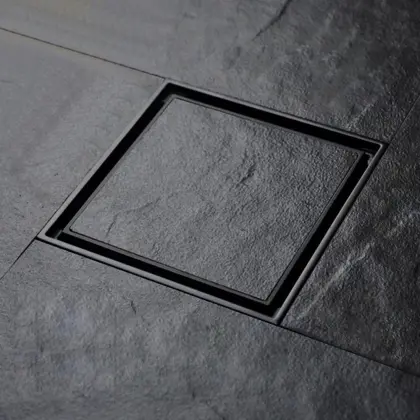 Square Copper Floor Drain with Black-Painted Removable Tile Insert Grate