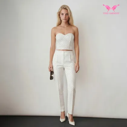 High-Waist Polka Cropped Pants