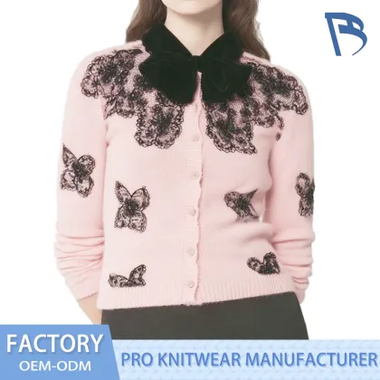 Stylish Pink Fur Collar Knitted Sweater