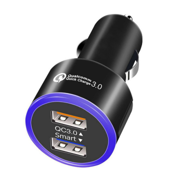 Intelligent Digital Display 2 Port Quick Charging Car Charger with Dual USB and Outlet