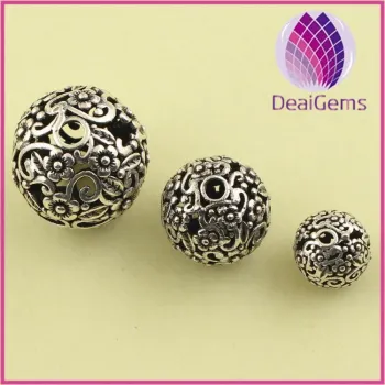 10mm hollow solid 925 sterling silver charm loose beads