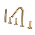 European Classic Deck Mount 5 Hole Antique Faucet Brass Golden Bathtub torneiras com chuveiro spray