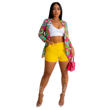 Wholesale Lady Elegant Long Sleeve Lapel Neck Cardigan Printed Jacket