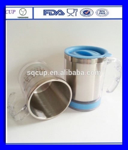 Hot selling plastic beer mugs, inner steel outer plastic coffee mug