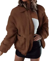 Casual coat lapel wool plush faux wool zipper coat