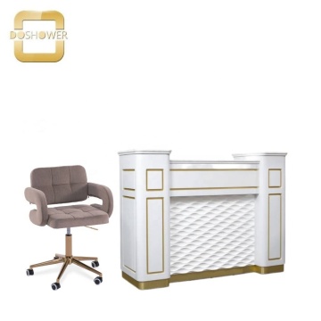 White & Gold Square Marble Multi-Drawer Reception Desk Factory for Salons