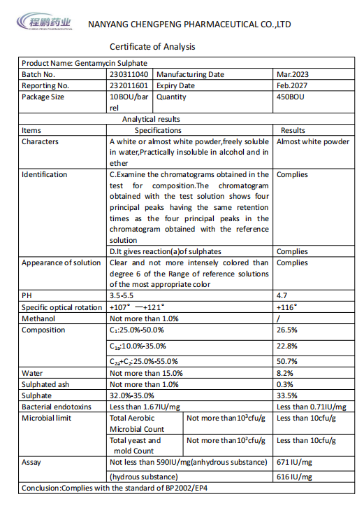 Gentamycin SulphateCOA