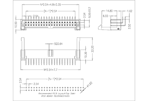 2,54 mm 40p Cabeçalho ejetor 90 ° com trava plástica