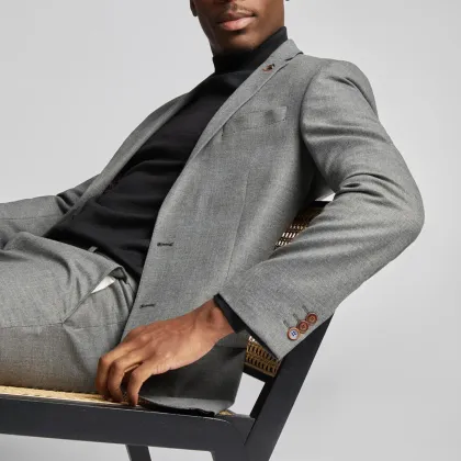 Gray Slim Textured Wool 3 Piece Suit for Men - Formal Wedding Groom Business attire