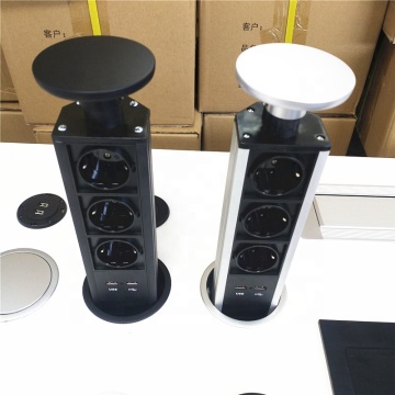 Black Top EU Plug 16A Pull-Up Power Socket with USB Charging Ports