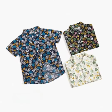 Low Profile MOQ Classic Floral Hawaiian Print Boys Shirt - 100% Cotton Kids Casual Shirt