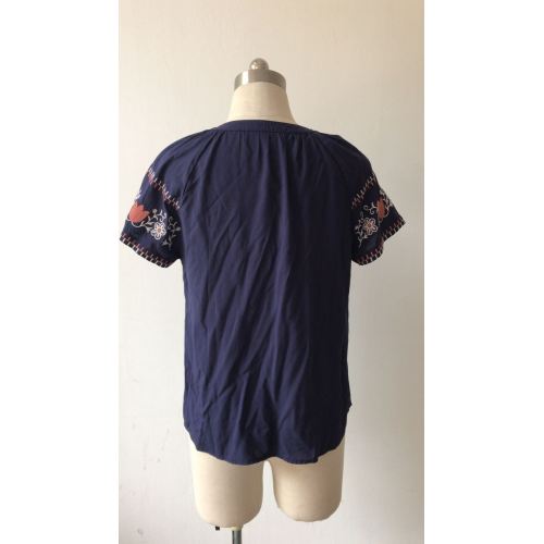 Viskose-Kurzarm-Stickereibluse für Damen