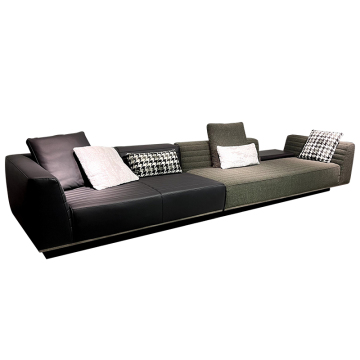 Modern 4 Seater Leather/Fabric Black Sofa with Metal Base
