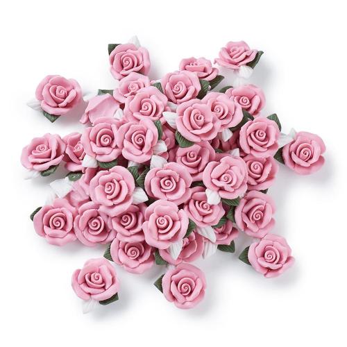 pandahall 20pcs Handmade Rose Flower Porcelain Cabochons Clay Beads for Jewelry Making DIY Findings Scrapbooking Accessories