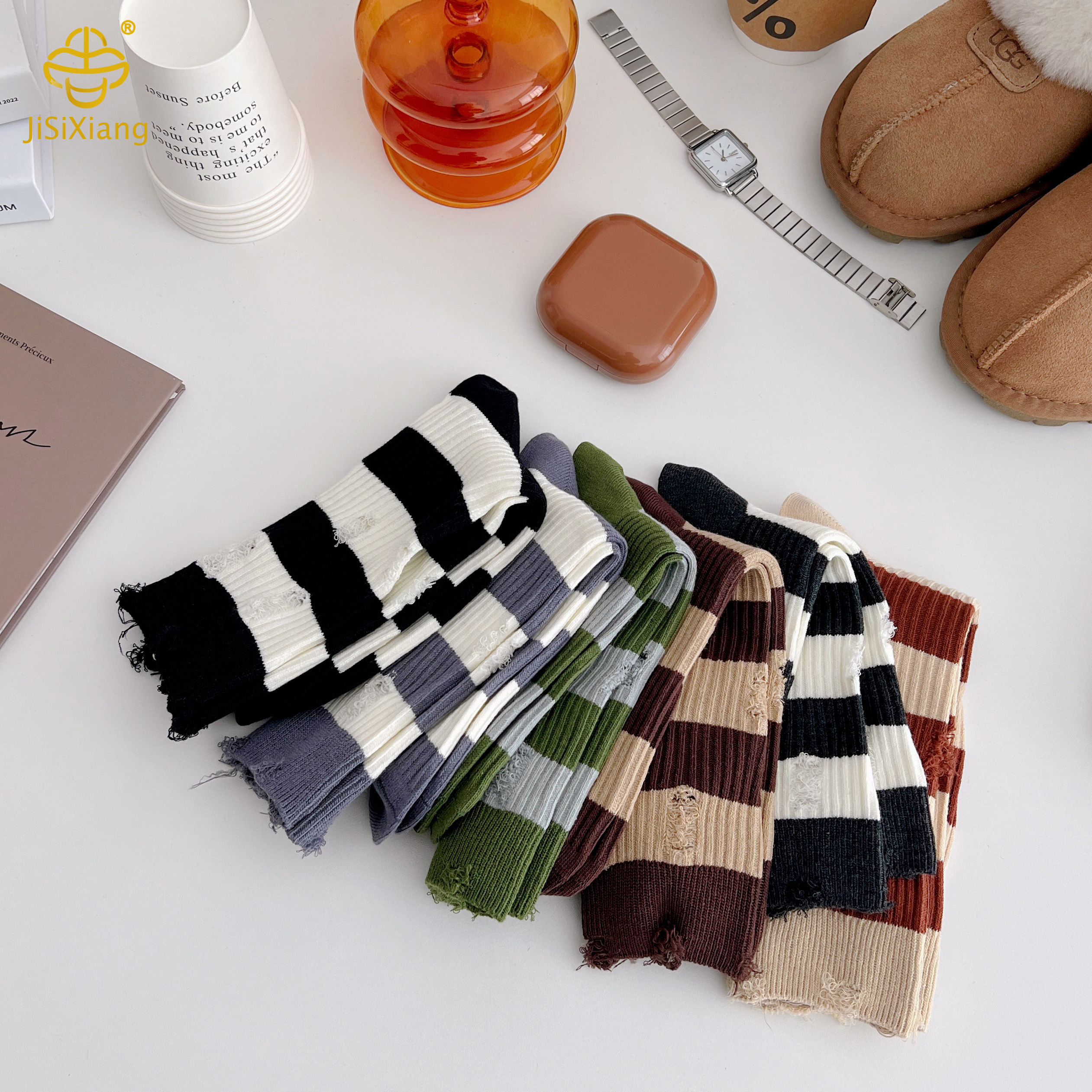 Ripped striped socks