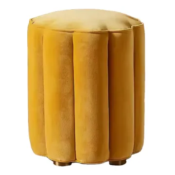 Yellow Velvet Round Ottoman in Flower Shape: Premium Quality Fabric Upholstery Pouf