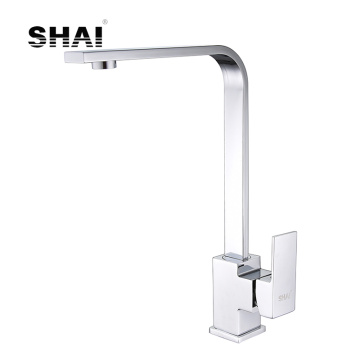 SHAI Flat Spout Kitchen Faucet 360Degree Rotation Single Handle Hot & Cold Water Mixed Tap Chrome Polish Brushed Finish SH3209