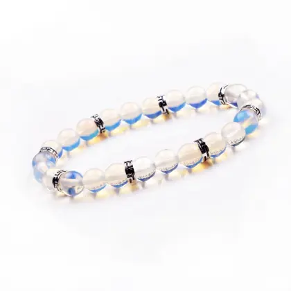 Trendy Nature Opal Beaded Alloy Bracelet Unisex Energy Stone Beaded Bangle