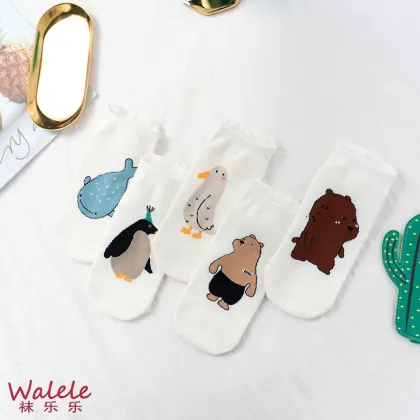 Animal Bear Printed Boat Socks Collection