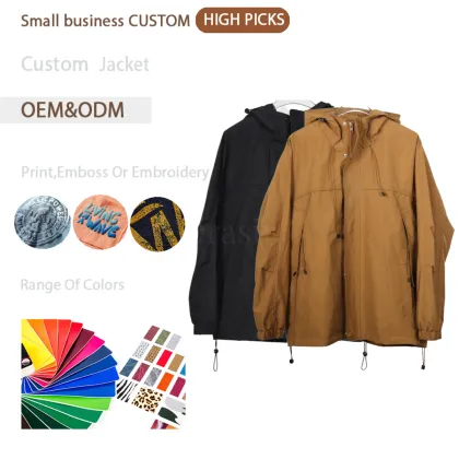 OEM&ODM Men's Black Oversize Cargo Jacket - Windproof Outdoor Casual Unisex Jacket