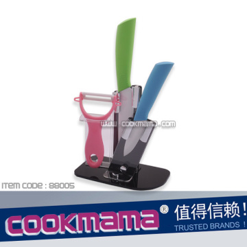 3PCS Geramic Knife Set with Peeler in acrylic stand/block