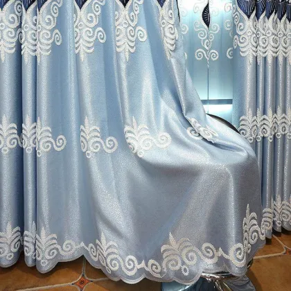 Factory Embroidered Blackout Curtains for Living Room: Sheer Curtains with Poles and Tracks Accessories for Home Décor