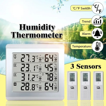 LCD Digital Wireless Thermometer Hygrometer with Four-Channel Indoor/Outdoor Temperature and Humidity Monitoring