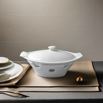CHAODA 10 Inch Fine Porcelain Dinnerware Set - Bowls with Lid & Saucer for Restaurants