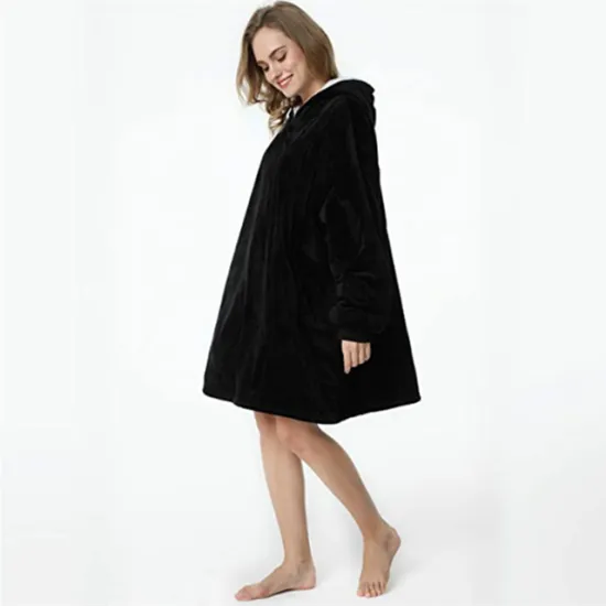 Amazon hot sell 100% polyester black Hoody Sherpa Hoodie Sweatshirt Blanket With Long sleeve