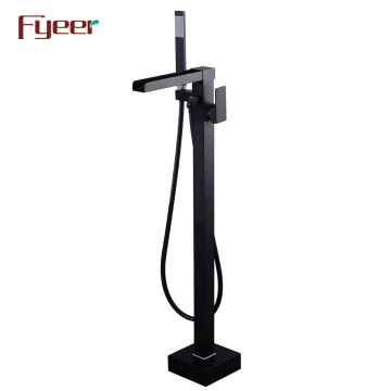 Fyeer Black Waterfall Free Standing LED Bathtub Faucet