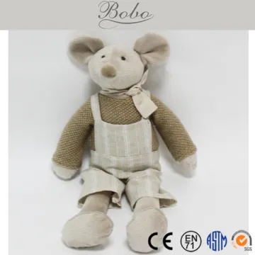 Beige Plush Stuffed Mouse Toys Wearing Sweater for Babies