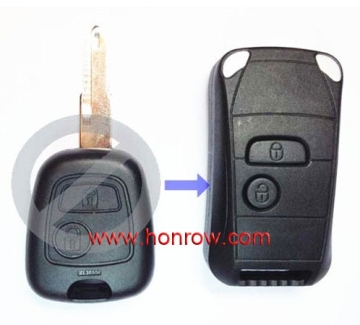 Honrow company new arrived Peugeot 2 button modified folding remote key blank with 206 NE73 blade
