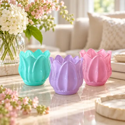Colored Tulip Glass Candle Holder