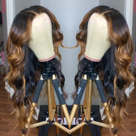 1b 4 27 Ombre Highlihght Colorful Remy Cuticle Aligned Lace Front Human Hair Wigs ,U Brown Color Wholesale mix Color Wig