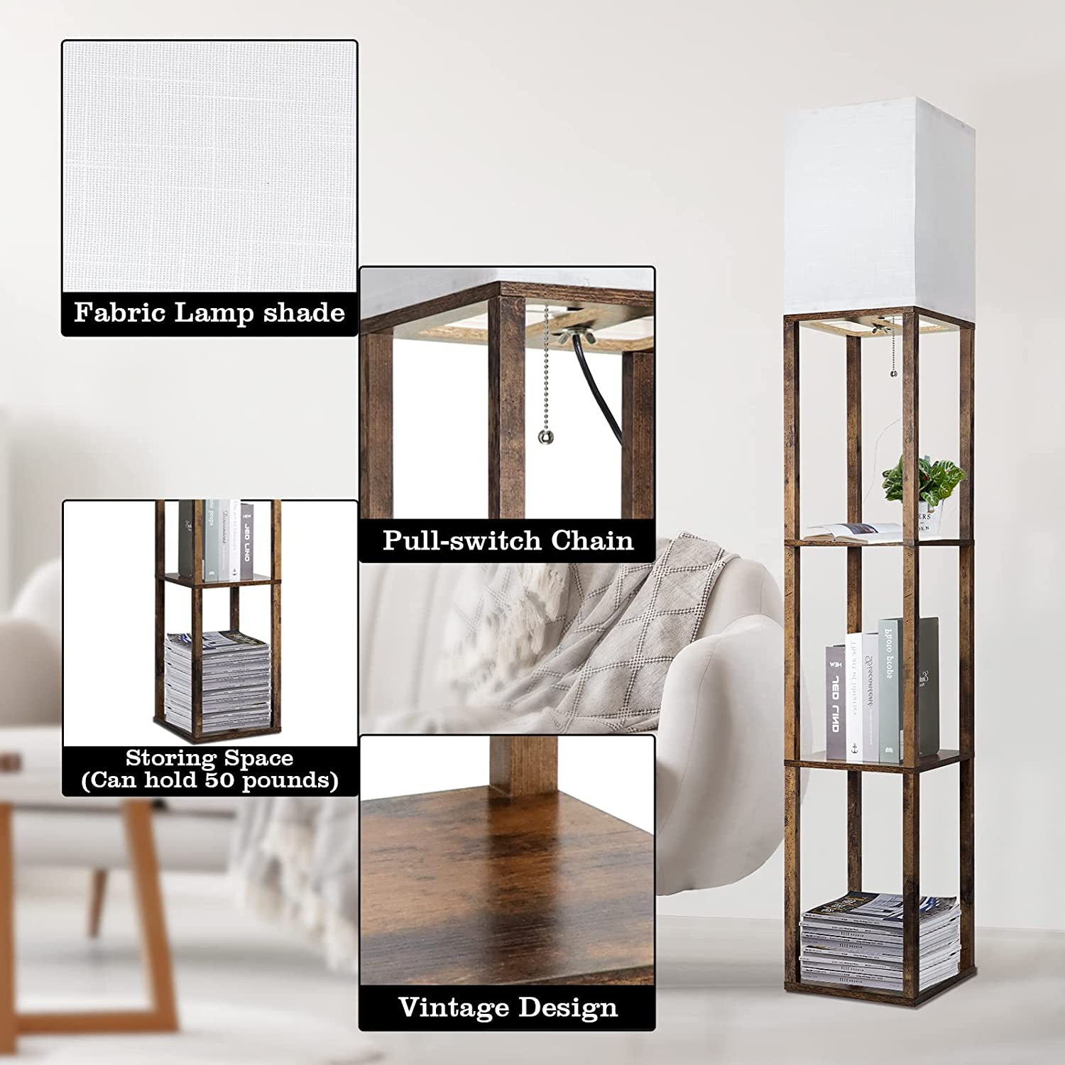 F220101 Shelf floor lamp fabric shade (9)