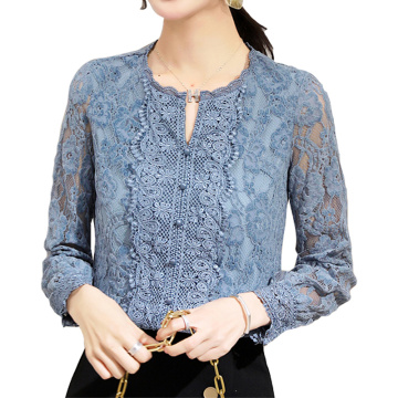 Femininas Lace bottom Women Blouse Shirt harajuku Floral Blusa Long Sleeve Spring 2021 New V-neck Lace Pullover Women Tops 620B