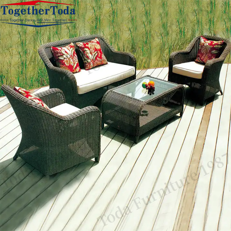 Outdoor garden metal sofa set with table