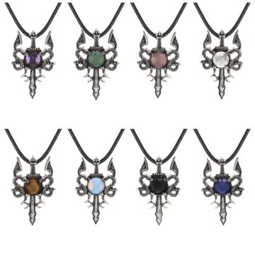 Retro Double Dragon Sword Style Pendant Necklace