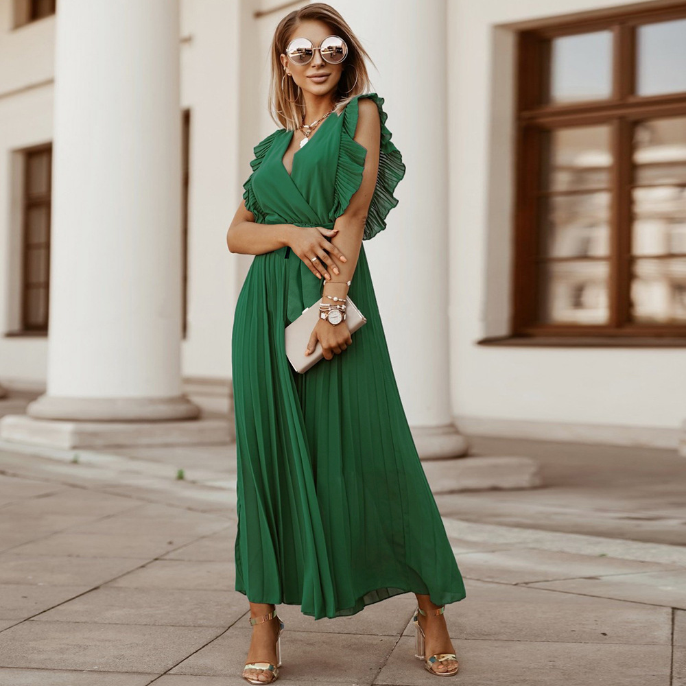 Custom Casual Midi Dress Short Sleeve Puff Sleeve Long Flowy a Line Dresses Women's Summer Natural Trade Assurance Simple Adults3