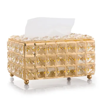 Hand-made Gold Silver Metal Crystal Tissue Box