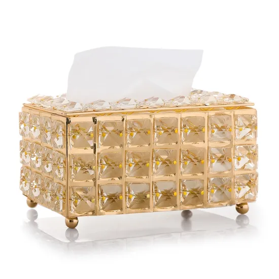 Hand-made Gold Silver Metal Crystal Tissue Box
