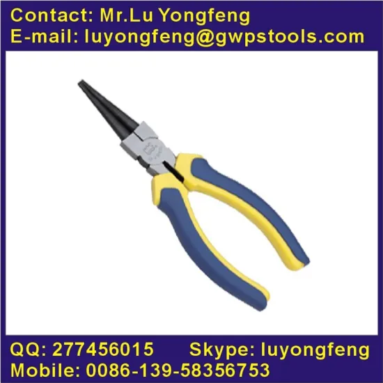 European style fine polished round nose pliers with 2-color plastic handle
