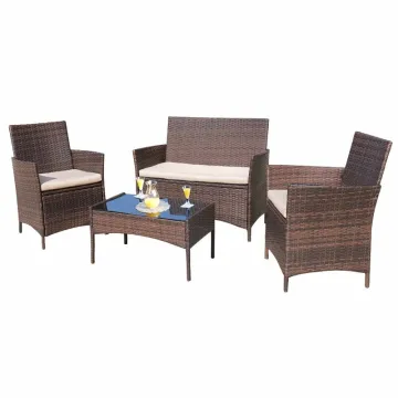 4 Piece Wicker Outdoor Conversation Set - Patio Rattan Garden Furniture Sofa