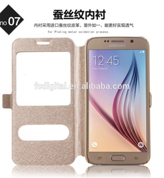 Cheapest Colorful Silk Flip case for Mobile phone Samsung Galaxy S6 with Double Window
